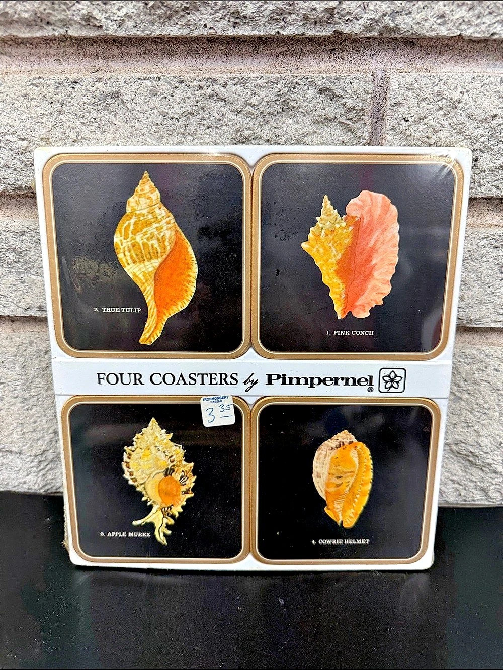 Pimpernel Seashell Coaster Set Black & Gold NWT